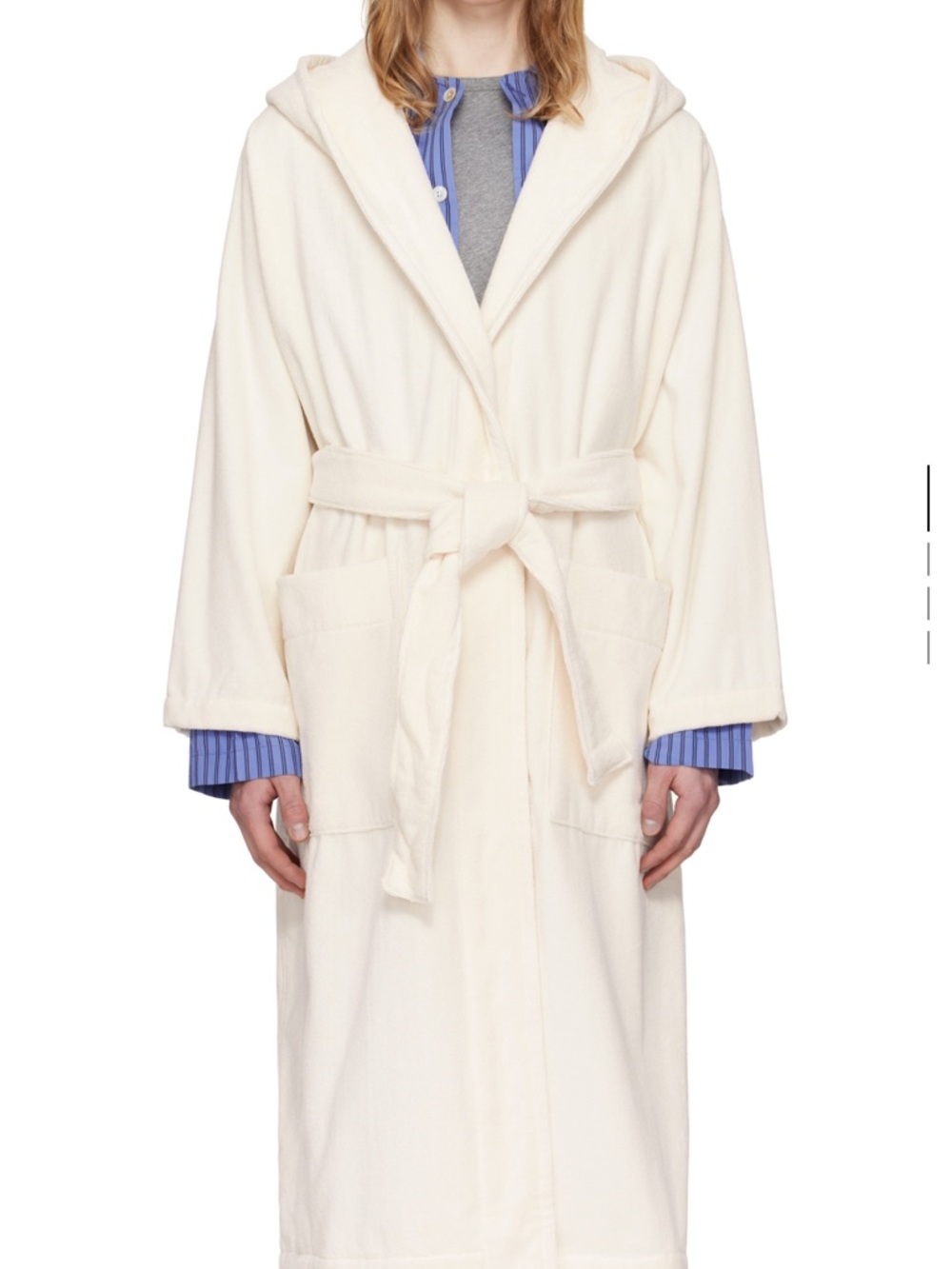Cream Hooded Belted Robe Coat